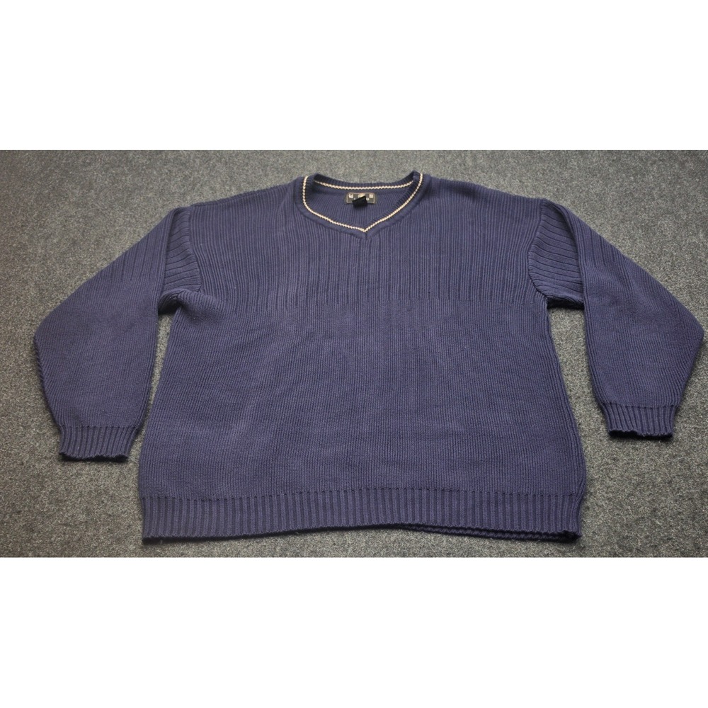 J. Riggings V-Neck Sweater Mens XXL Navy Blue Ribbed Knit Cotton 11524